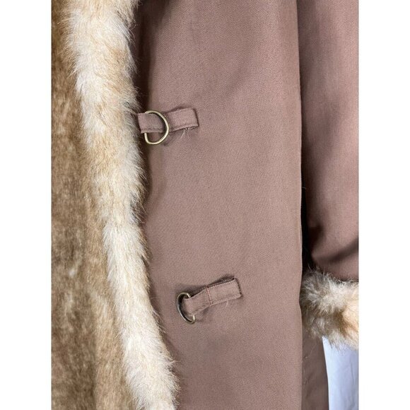 Vintage Overcoat XL Faux Fur Lined Belted Rain Coat Mob Wife Penny Lane - Picture 7 of 12
